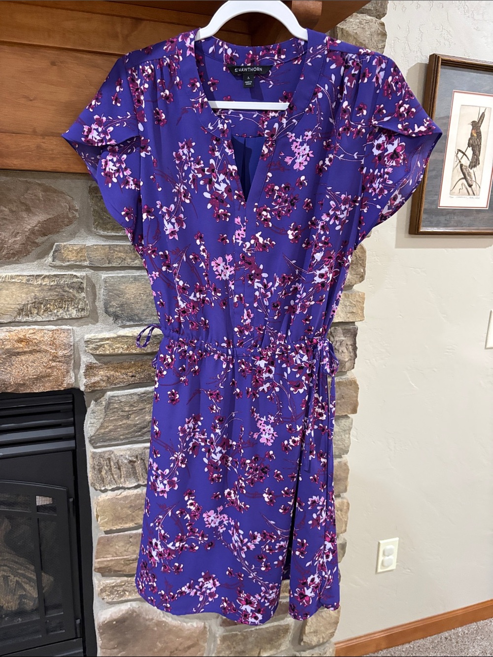41 Hawthorn Purple Tulip Sleeves Floral Elastic and Tie Waist Like New Sz Large